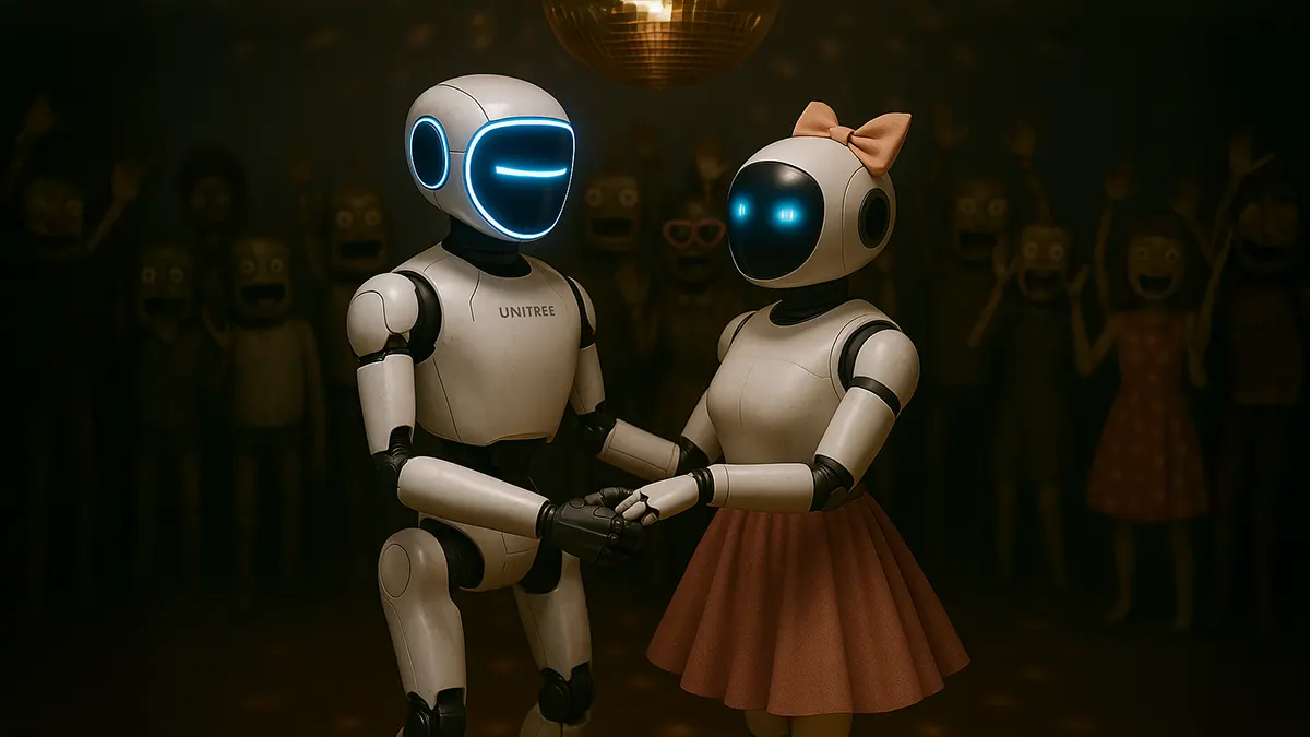 Roboter tanzen in einer 70er Jahre Tanzschule
